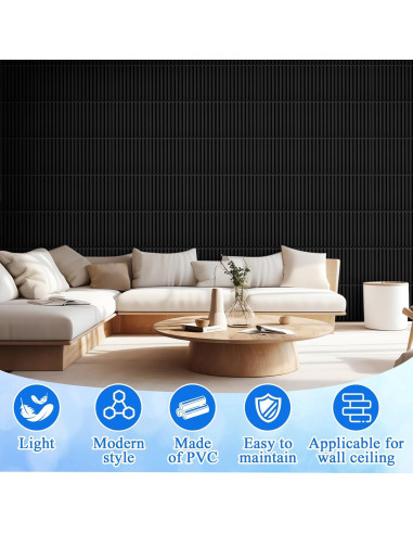 32 Paneles de Pared 3D Nuanchu PVC Texturizado 30x30cm Negro