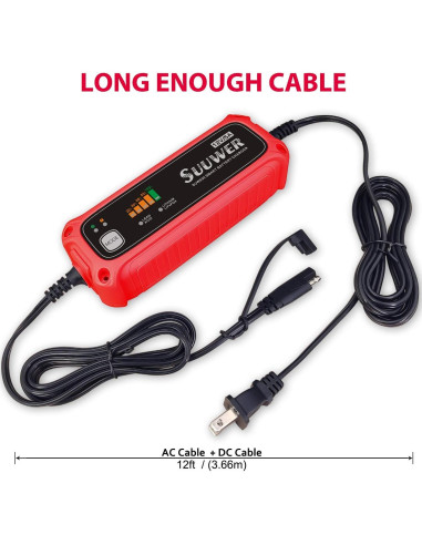 Cargador de Batería Inteligente Suuwer 12V 5A para Coche y Moto