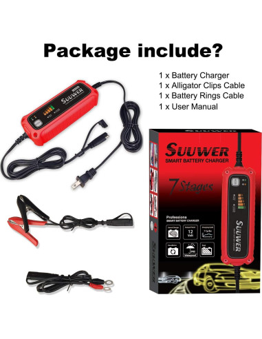 Cargador de Batería Inteligente Suuwer 12V 5A para Coche y Moto