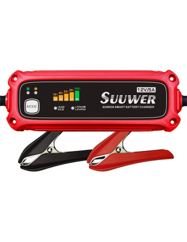 Cargador de Batería Inteligente Suuwer 12V 5A para Coche y Moto
