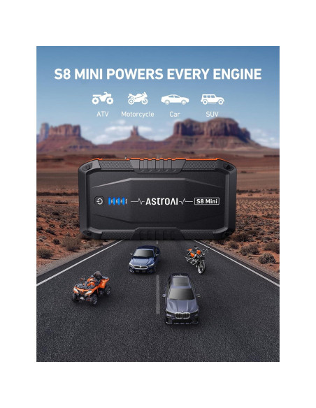 Arrancador de Batería AstroAI S8 Mini 1200A 12V Portátil Naranja