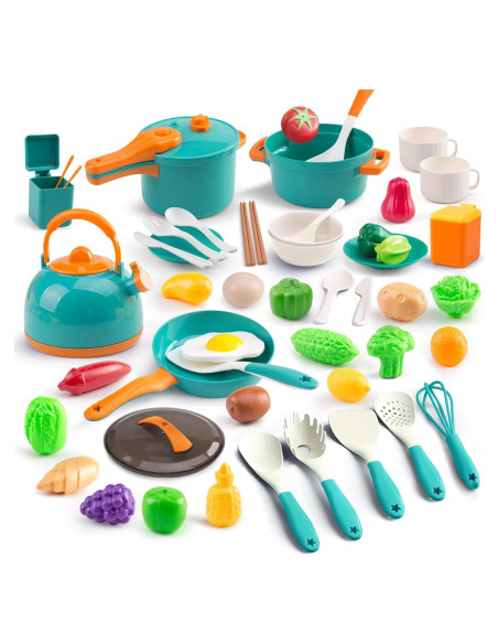Juego de Cocina para Niños Bruvoalon 56 Piezas Verde