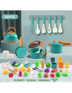 Juego de Cocina para Niños Bruvoalon 56 Piezas Verde 2