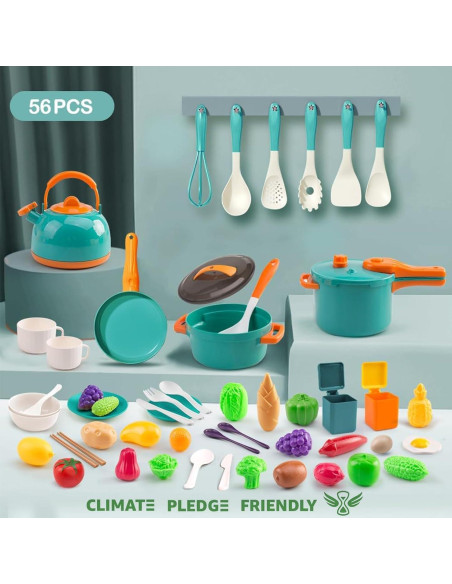 Juego de Cocina para Niños Bruvoalon 56 Piezas Verde
