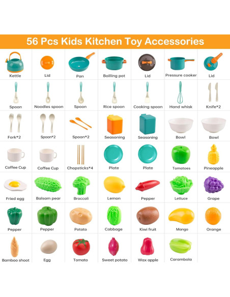 Juego de Cocina para Niños Bruvoalon 56 Piezas Verde