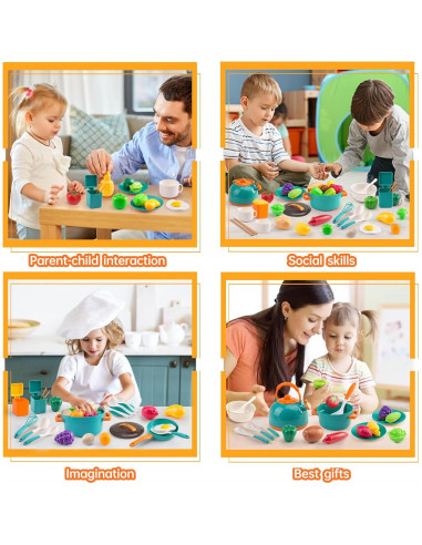 Juego de Cocina para Niños Bruvoalon 56 Piezas Verde