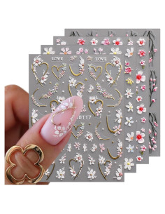 Calcomanías de Uñas 3D JMEOWIO Flores Autoadhesivas 4 Hojas