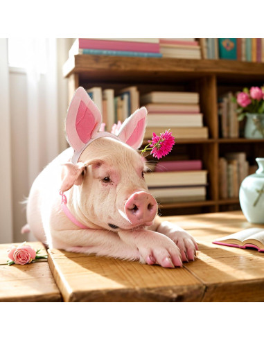 Diadema de Orejas de Cerdo Jarbins Rosa para Niños