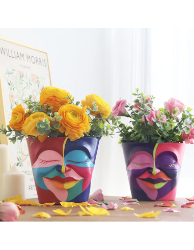 Maceta Abstracta GUGUGO 14cm Drenaje Colorida para Plantas