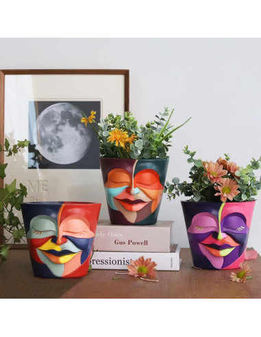 Maceta Abstracta GUGUGO 14cm Drenaje Colorida para Plantas