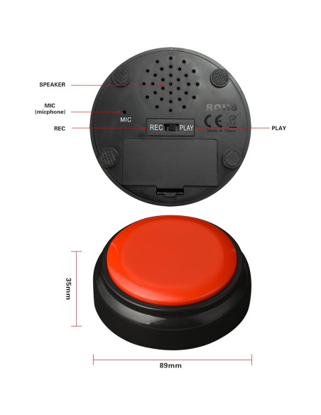 Botón de Grabación Wariolle Rojo 30 Segundos para Aula
