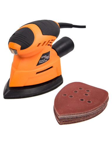 Lijadora Detalle Steel Force PMS120 12000 OPM con 20 Pzs Lija