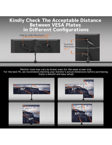 Soporte Doble para Monitor PUTORSEN Negro 17-57" Ajustable