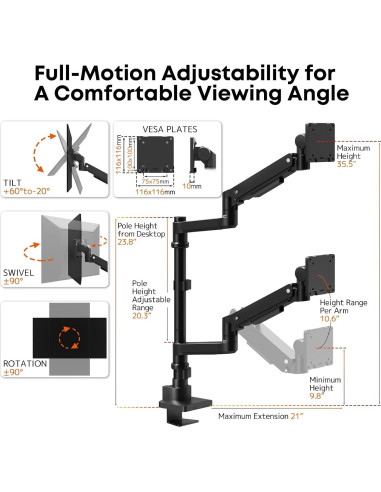 Soporte Doble para Monitor PUTORSEN Negro 17-57" Ajustable