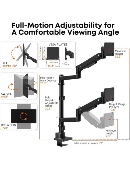 Soporte Doble para Monitor PUTORSEN Negro 17-57" Ajustable