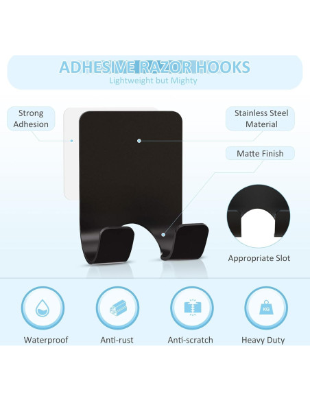Soporte de Afeitar de Pared VIS'V, 2 Ganchos Adhesivos Negro