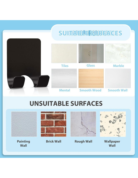 Soporte de Afeitar de Pared VIS'V, 2 Ganchos Adhesivos Negro
