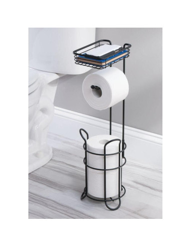 Soporte de Papel Higiénico de Pie Libre mDesign - Negro Mate