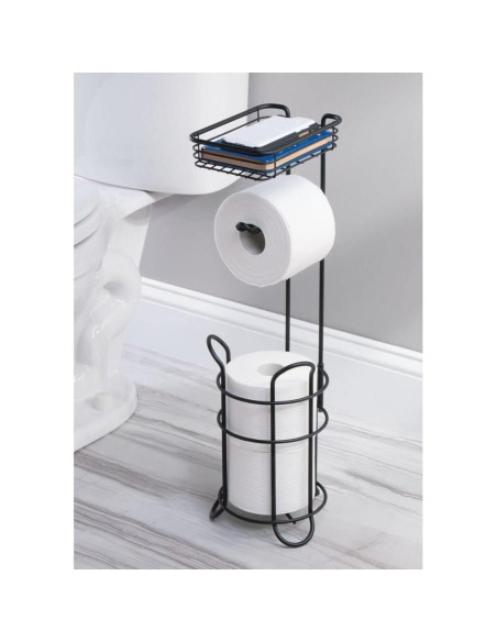 Soporte de Papel Higiénico de Pie Libre mDesign - Negro Mate