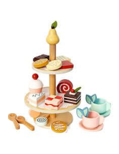 Juego de Té de Madera PairPear con Soporte de Postres 23 Piezas