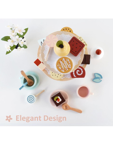 Juego de Té de Madera PairPear con Soporte de Postres 23 Piezas