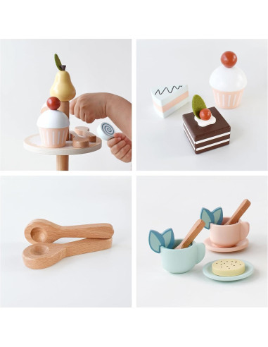 Juego de Té de Madera PairPear con Soporte de Postres 23 Piezas