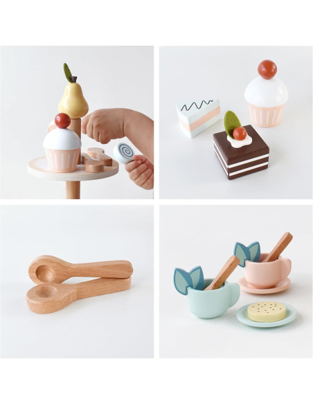 Juego de Té de Madera PairPear con Soporte de Postres 23 Piezas