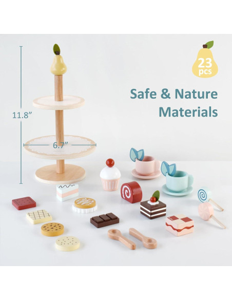 Juego de Té de Madera PairPear con Soporte de Postres 23 Piezas