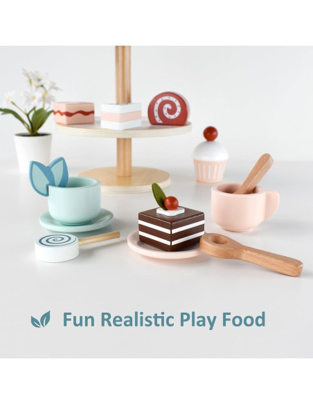 Juego de Té de Madera PairPear con Soporte de Postres 23 Piezas
