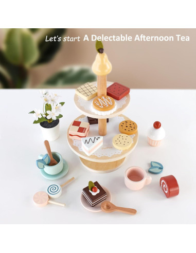 Juego de Té de Madera PairPear con Soporte de Postres 23 Piezas