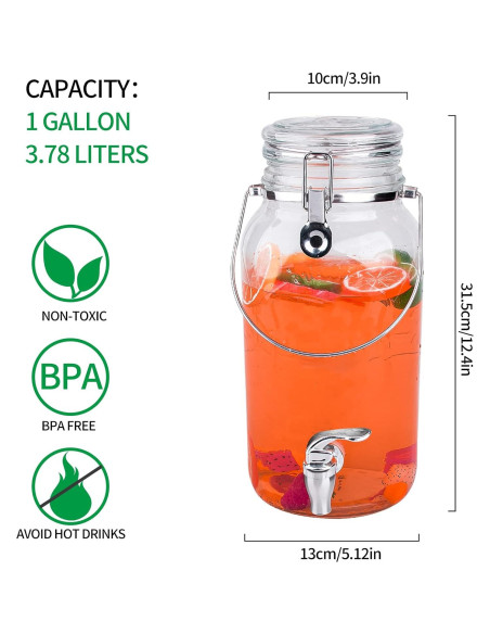 Dispensadores de Bebidas de Vidrio Eleganttime 3.78L - Paquete de 2