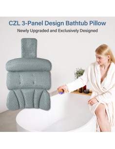 Almohada de Baño CZL Gris con Soporte Ergonómico y Ventosas 2