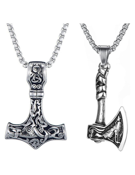 Conjunto de Collares de Martillo y Hacha Weenkeey - Plata
