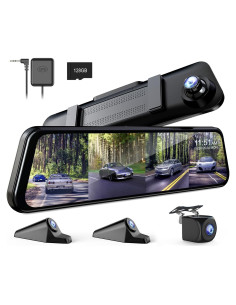 Cámara de Espejo Dash Cam 4 Canales VROAVIE 12'' FHD 1080p