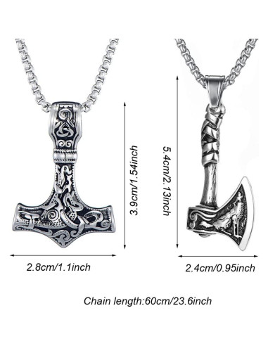 Conjunto de Collares de Martillo y Hacha Weenkeey - Plata