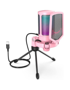 Micrófono USB FIFINE AmpliGame Rosa/Blanco con RGB y Soporte 2