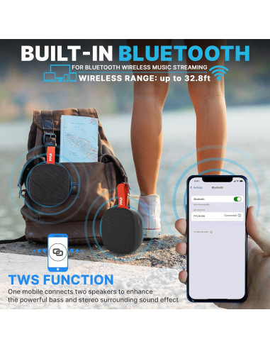 Altavoz Mini Inalámbrico Bluetooth Pyle PCLSB1BK.6 - IPX7, 5W