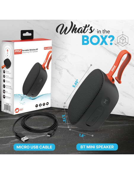 Altavoz Mini Inalámbrico Bluetooth Pyle PCLSB1BK.6 - IPX7, 5W
