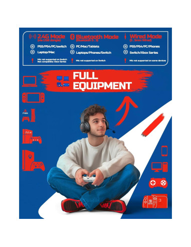 Auriculares Inalámbricos para Juegos BINNUNE BW02 7.1, 40h Batería