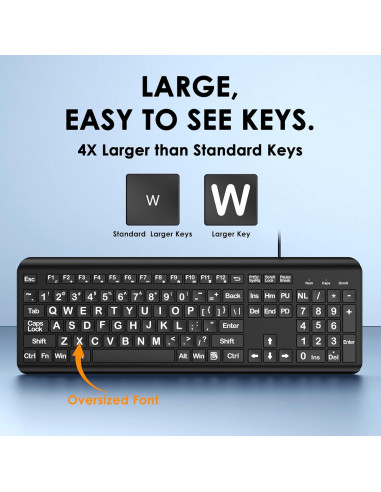 Teclado USB de Letra Grande EDJO para PC y Laptop - Ergonomía y Visibilidad