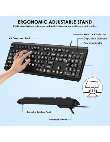 Teclado USB de Letra Grande EDJO para PC y Laptop - Ergonomía y Visibilidad