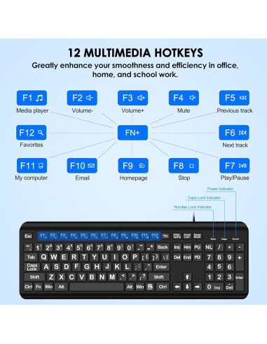 Teclado USB de Letra Grande EDJO para PC y Laptop - Ergonomía y Visibilidad