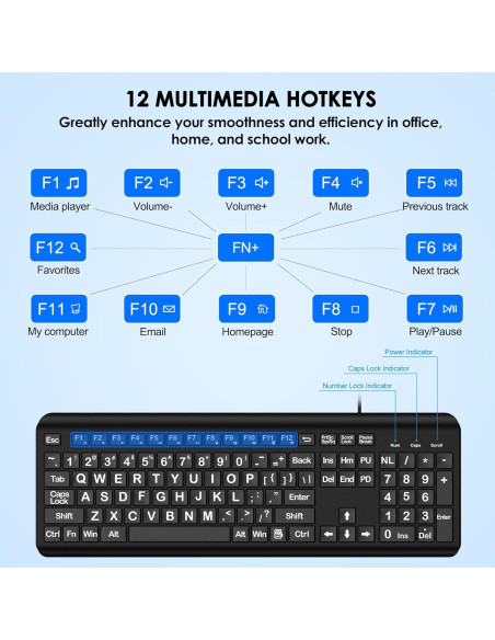 Teclado USB de Letra Grande EDJO para PC y Laptop - Ergonomía y Visibilidad