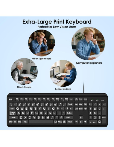 Teclado USB de Letra Grande EDJO para PC y Laptop - Ergonomía y Visibilidad