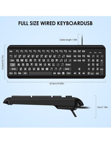 Teclado USB de Letra Grande EDJO para PC y Laptop - Ergonomía y Visibilidad