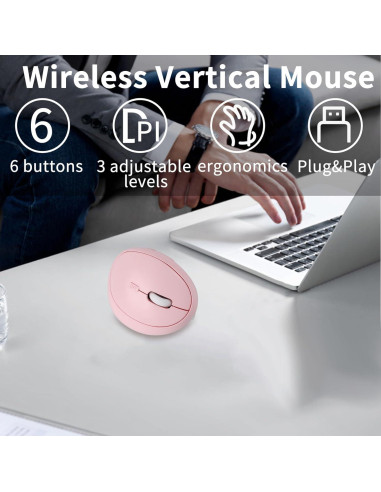 Ratón Vertical Ergonómico Inalámbrico Bluetooth Dtobhars Rosa 1600 DPI
