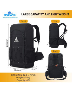 Mochila de Senderismo Bseash 40L Impermeable con Cubierta 2
