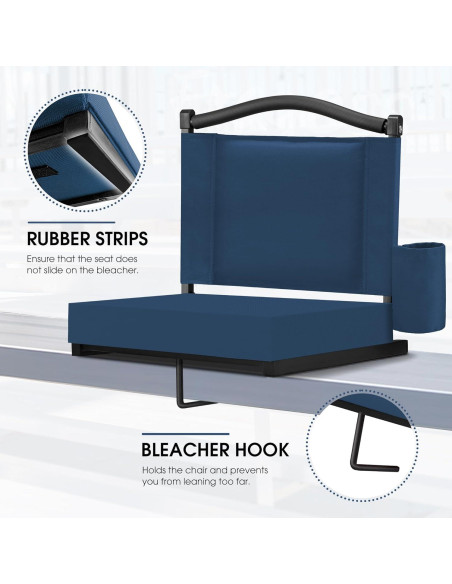 Asiento de Grada Plegable Fragess Azul Marino con Respaldo