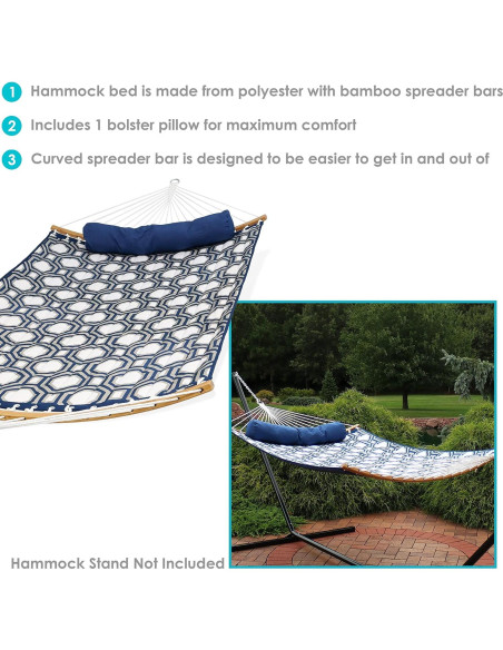 Hamaca Exterior Sunnydaze Doble con Barra Curvada Azul y Gris