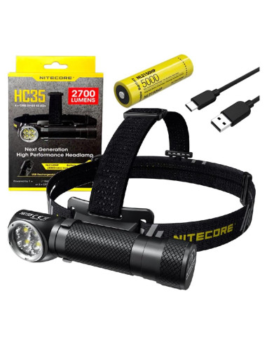 Linterna Frontal LED Nitecore HC35 - 2700 Lúmenes - Batería y Cable USB